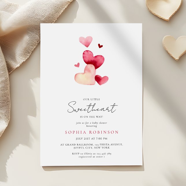 Modern Pink Red Little Sweetheart Baby Shower Invitation (Creator Uploaded)