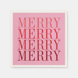 Modern Pink Red Merry Holiday Christmas Retro Napkin