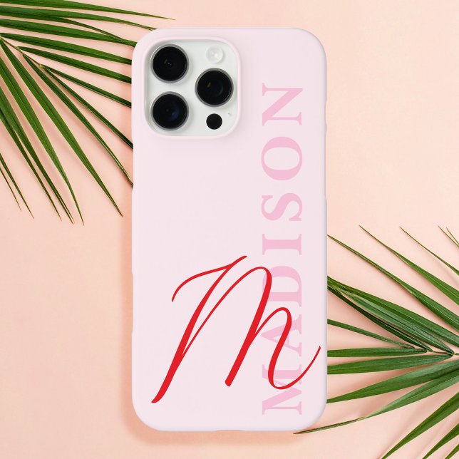 Modern Pink Red Minimalist Initial Monogram Case-Mate iPhone Case (Creator Uploaded)
