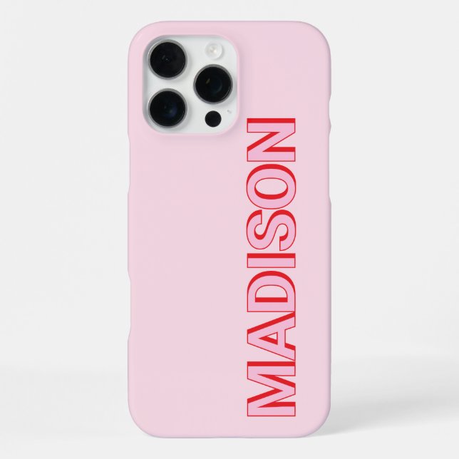 Modern Pink Red Monogram Name iPhone Case (Back)