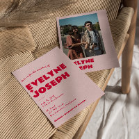 Modern Pink Red Retro Bold Funky Photo Wedding