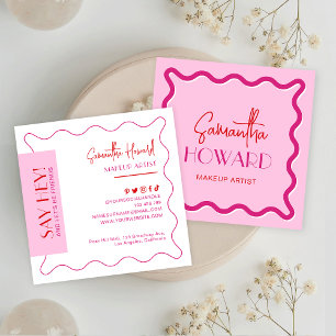 Modern Pink & Red Retro Style Makeup Artist Beauty Square Business Card