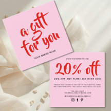 Modern pink red script coupon discount card