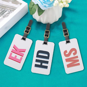 Modern Pink Red Shadow Monogram Address Phone Luggage Tag