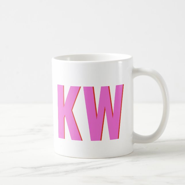 Modern Pink Red Shadow Monogram Personalised Coffee Mug (Right)