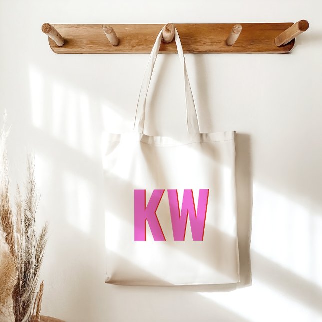 Modern Pink Red Shadow Monogram Personalised Tote Bag (Creator Uploaded)