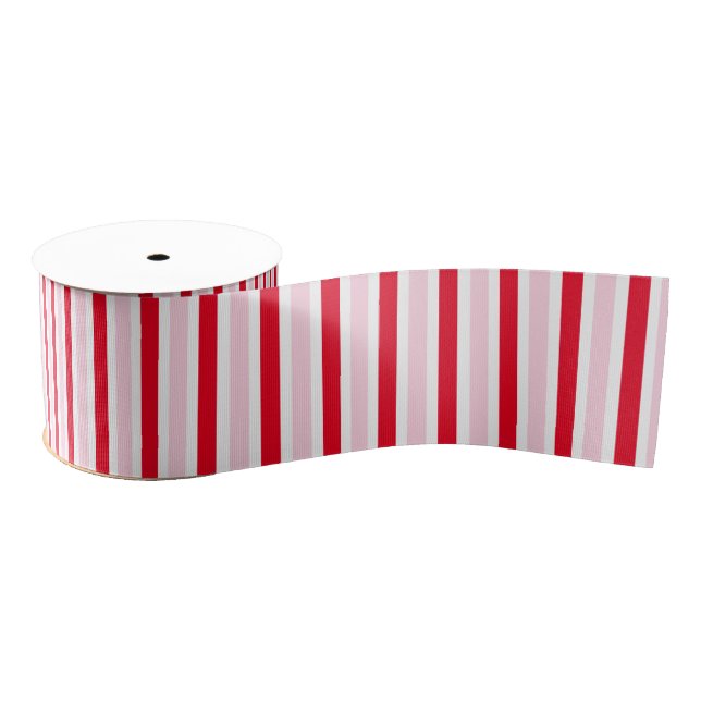 Modern Pink Red Stripes Christmas Grosgrain Ribbon (Spool)