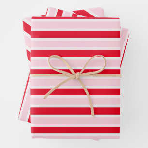 Modern Pink Red Stripes Christmas Wrapping Paper Sheet