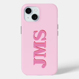 Modern Pink Red Three Letter Initial Monogram iPhone 15 Case