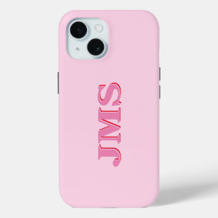 Modern Pink Red Three Letter Initial Monogram iPhone 15 Case