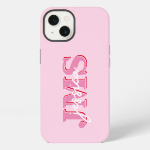 Modern Pink Red Three Letter Initial Monogram iPhone 13 Case