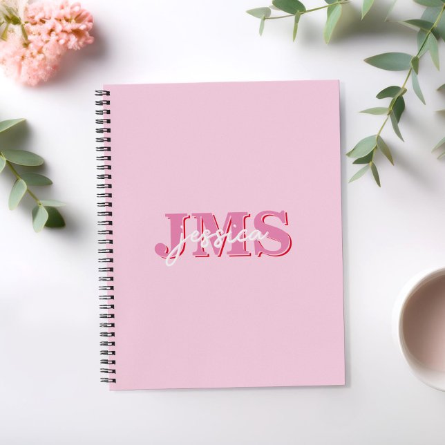 Modern Pink Red Three Letter Initial Monogram Notebook (Creator Uploaded)