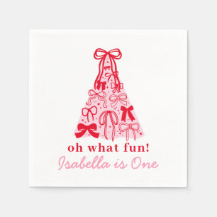 Modern Pink Red Tree Bow 1st Birthday Napkin