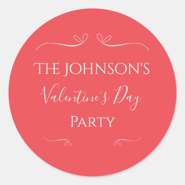 Modern Pink Red Valentines Day Party Classic Round Sticker (Front)
