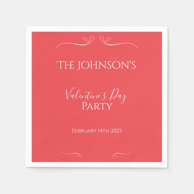 Modern Pink Red Valentines Day Party Napkin (Front)
