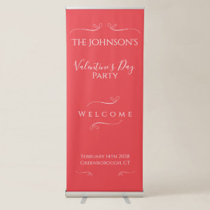 Modern Pink Red Valentines Day Party Welcome Retractable Banner