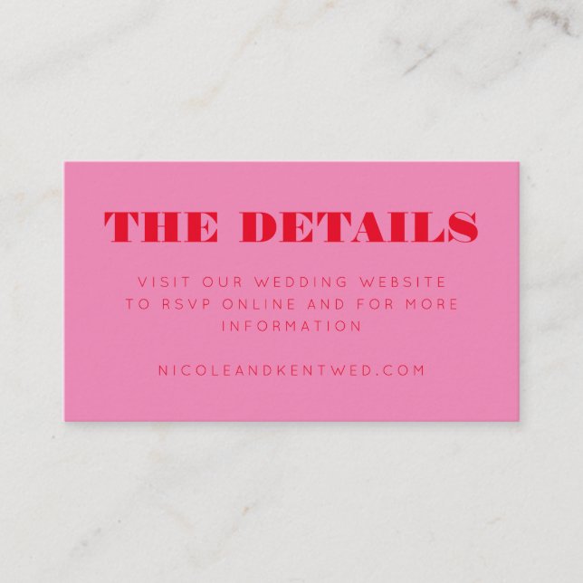 Modern Pink Red Wedding RSVP Details Website  Enclosure Card (Front)
