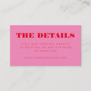 Modern Pink Red Wedding RSVP Details Website Enclosure Card