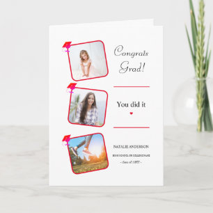 Modern Pink Red White Graduation Congratulation Card