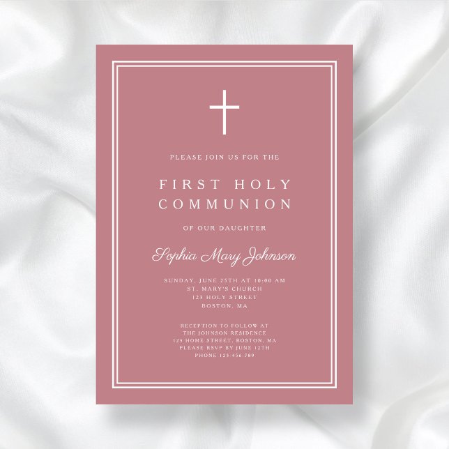 Modern Pink Religious Cross Girl First Communion Invitation (Modern Pink Religious Cross Girl First Communion Invitation)