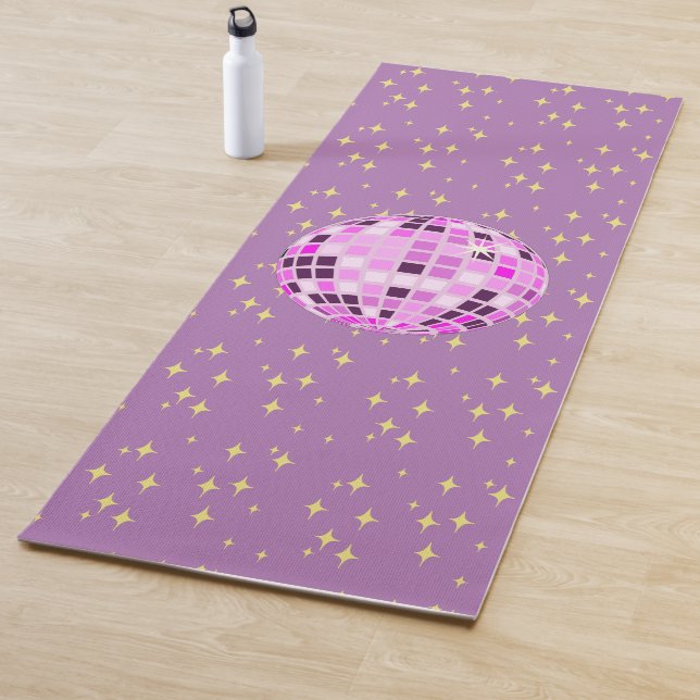 Modern Pink Retro Disco Ball Purple Yoga Mat (In Situ)