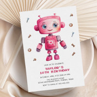 Modern Pink Robot Girl Birthday Party