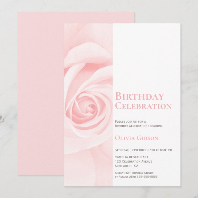 Modern Pink Rose Birthday Party Invitation (Front/Back)