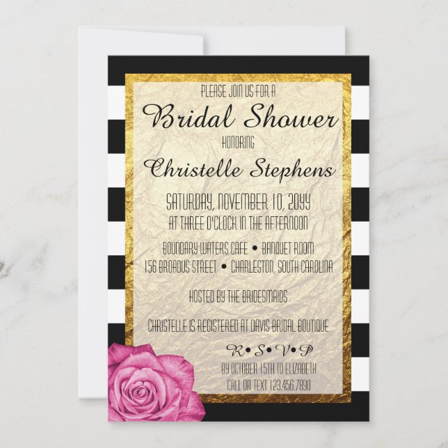 Modern Pink Rose Faux Gold Foil Bridal Shower Invitation (Front)