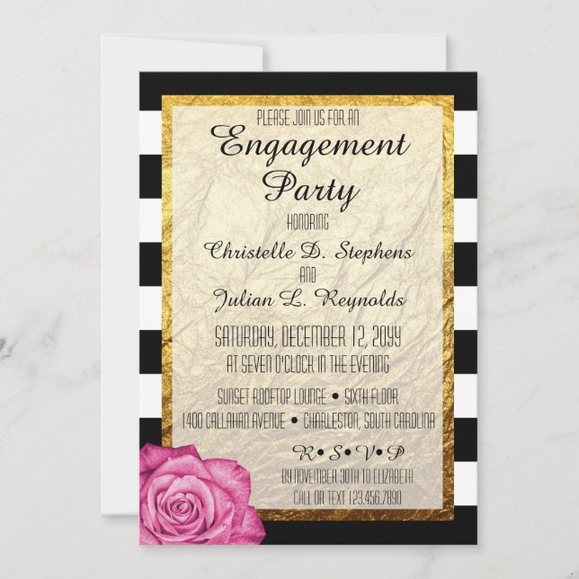 Modern Pink Rose Faux Gold Foil Engagement Party Invitation (Front)