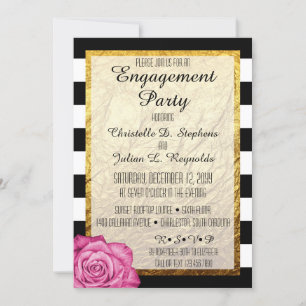 Modern Pink Rose Faux Gold Foil Engagement Party Invitation
