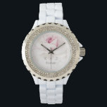 Modern Pink Rose Floral Bride Groom Monogram  Watch<br><div class="desc">This elegant custom floral watch for the bride features a hand painted pink watercolor rose with petals,  the bride and groom monogram initials and a sentiment to personalise. Designed by Susan Coffey.</div>