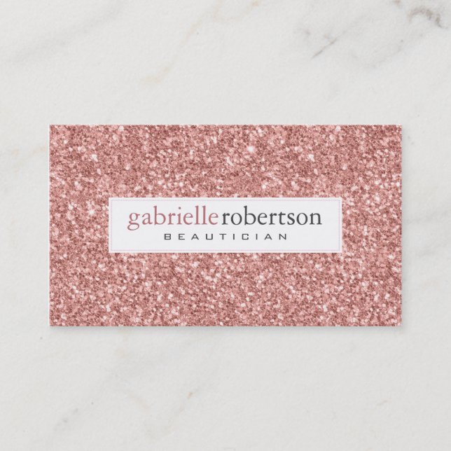 Modern Pink Rose Glitter Texture White Accents Business Card (Front)