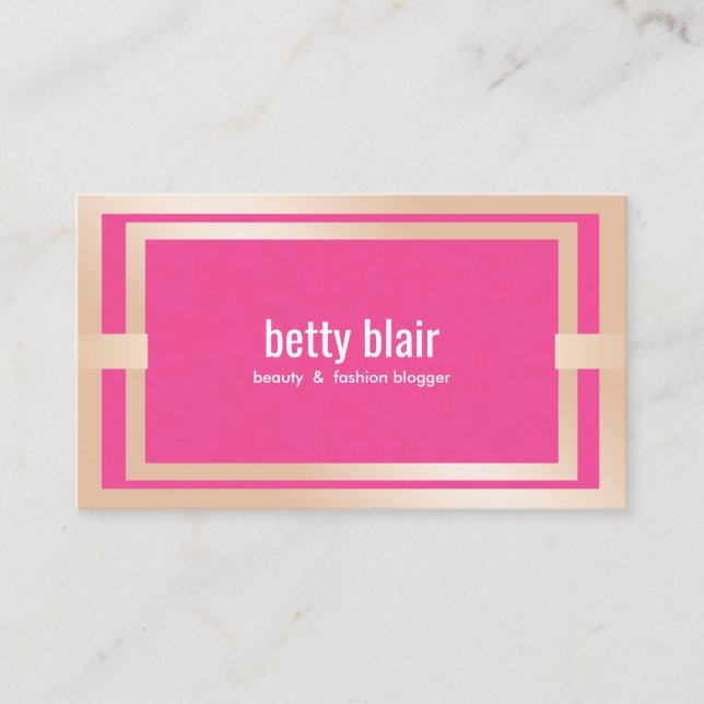 Modern Pink Rose Gold Beauty and Fashion Blogger Business Card (Front)