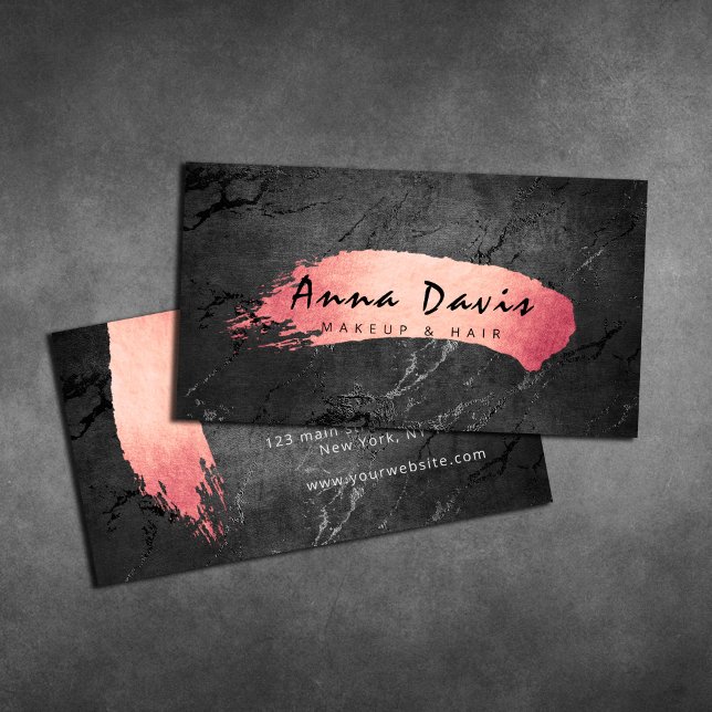 Modern pink rose gold brushstroke makeup & hair business card (Creator Uploaded)