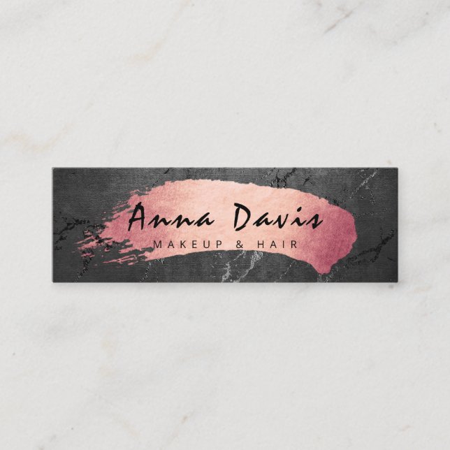 Modern pink rose gold brushstroke makeup & hair mini business card (Front)