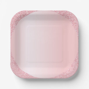 Modern Pink Rose Gold Colour Glitter Template Paper Plate