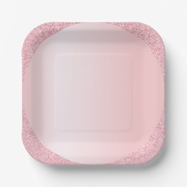 Modern Pink Rose Gold Colour Glitter Template Paper Plate (Front)