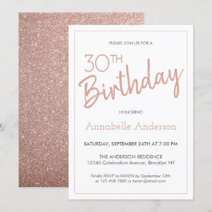 Modern Pink Rose Gold Glitter 30th Birthday Invitation