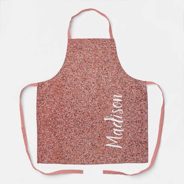 Modern Pink Rose Gold Glitter Chic Personalised Apron (Front)