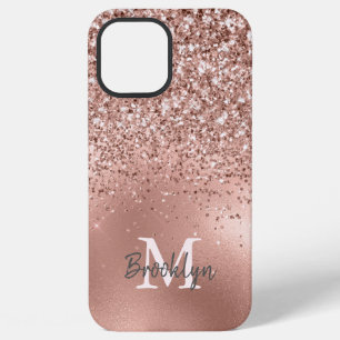 Modern Pink Rose Gold Glitter Confetti Monogrammed iPhone 12 Pro Max Case