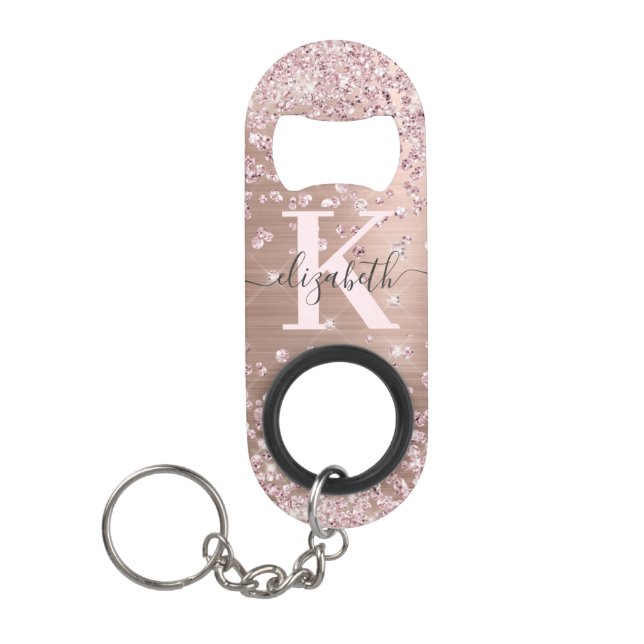 Modern Pink Rose Gold Glitter Diamond Monogram  Ke (Front)