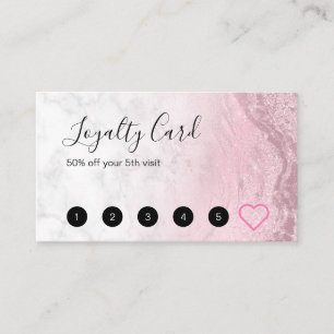 Modern pink rose gold glitter marble makeup artist loyalty card