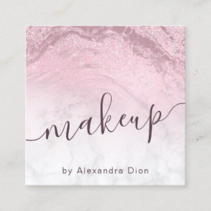Modern pink rose gold glitter marble makeup artist square business card