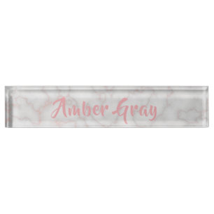 Modern Pink Rose Gold Marble Stone Luxury Nameplate