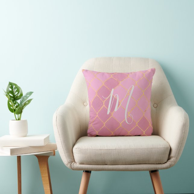 Modern Pink Rose Gold Monogram Cushion (Chair)