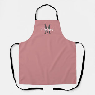 Modern Pink Rose Script Monogram Name Kitchen Apron