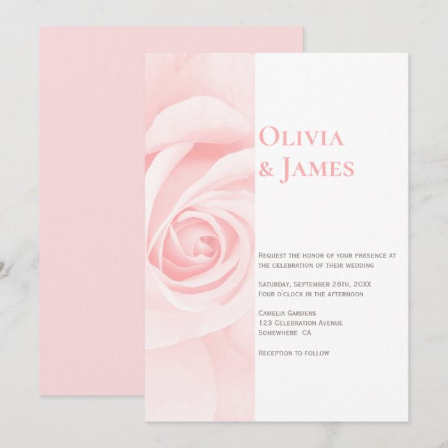 Modern Pink Rose Wedding Invitation (Front/Back)