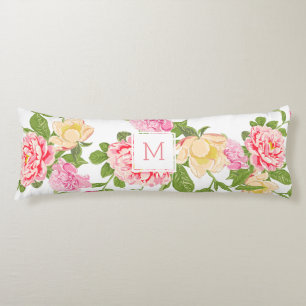 Modern Pink Roses 7 Yellow Flower Illustration Body Cushion