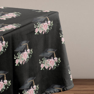 Modern Pink Roses Black Grad Cap Graduation Tablecloth