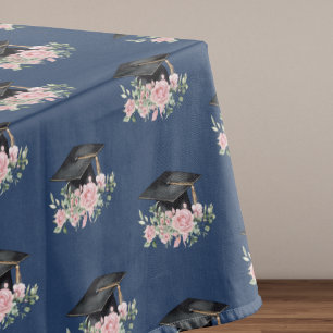 Modern Pink Roses Black Grad Cap Graduation Tablecloth